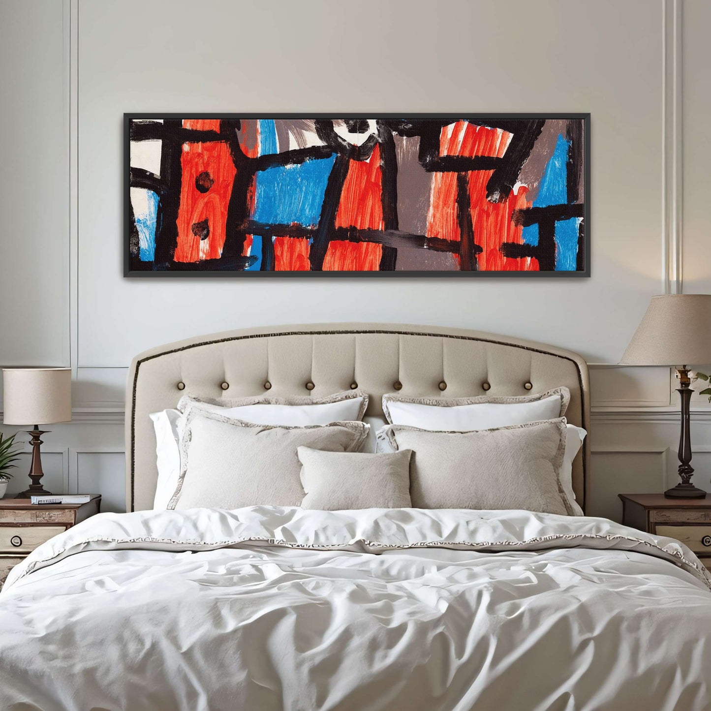 Abstract geometric painting with red and blue by Paul Klee