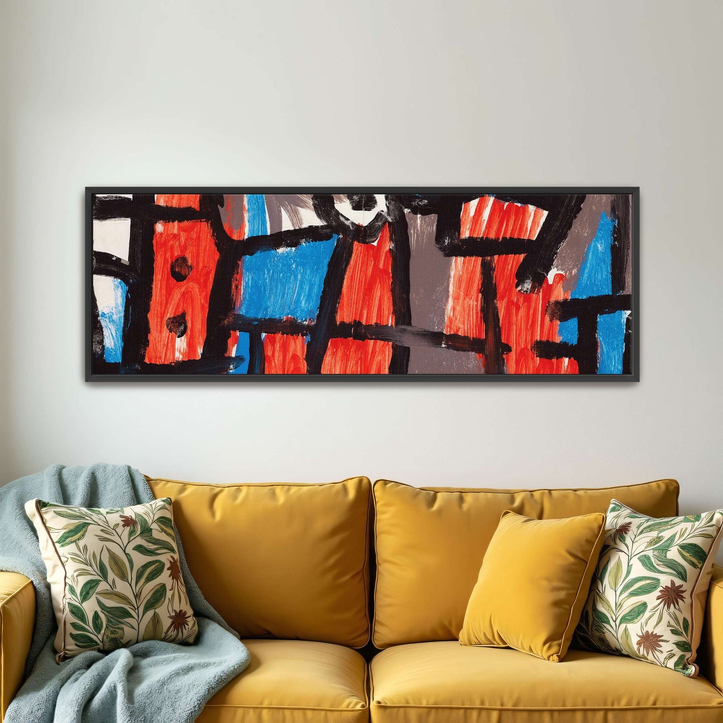 Abstract geometric painting with red and blue by Paul Klee