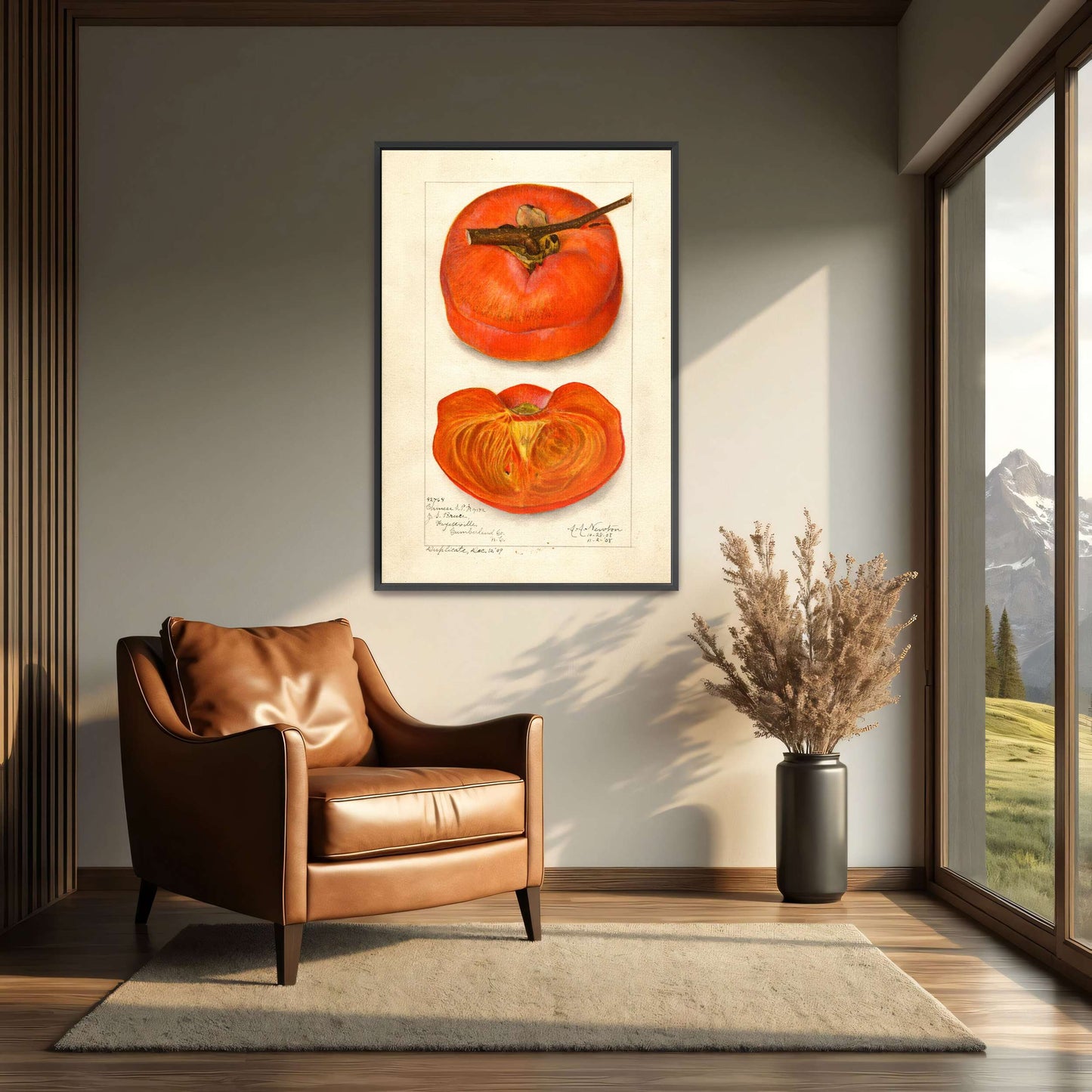 Watercolor painting of persimmon by Amanda Almira Newton