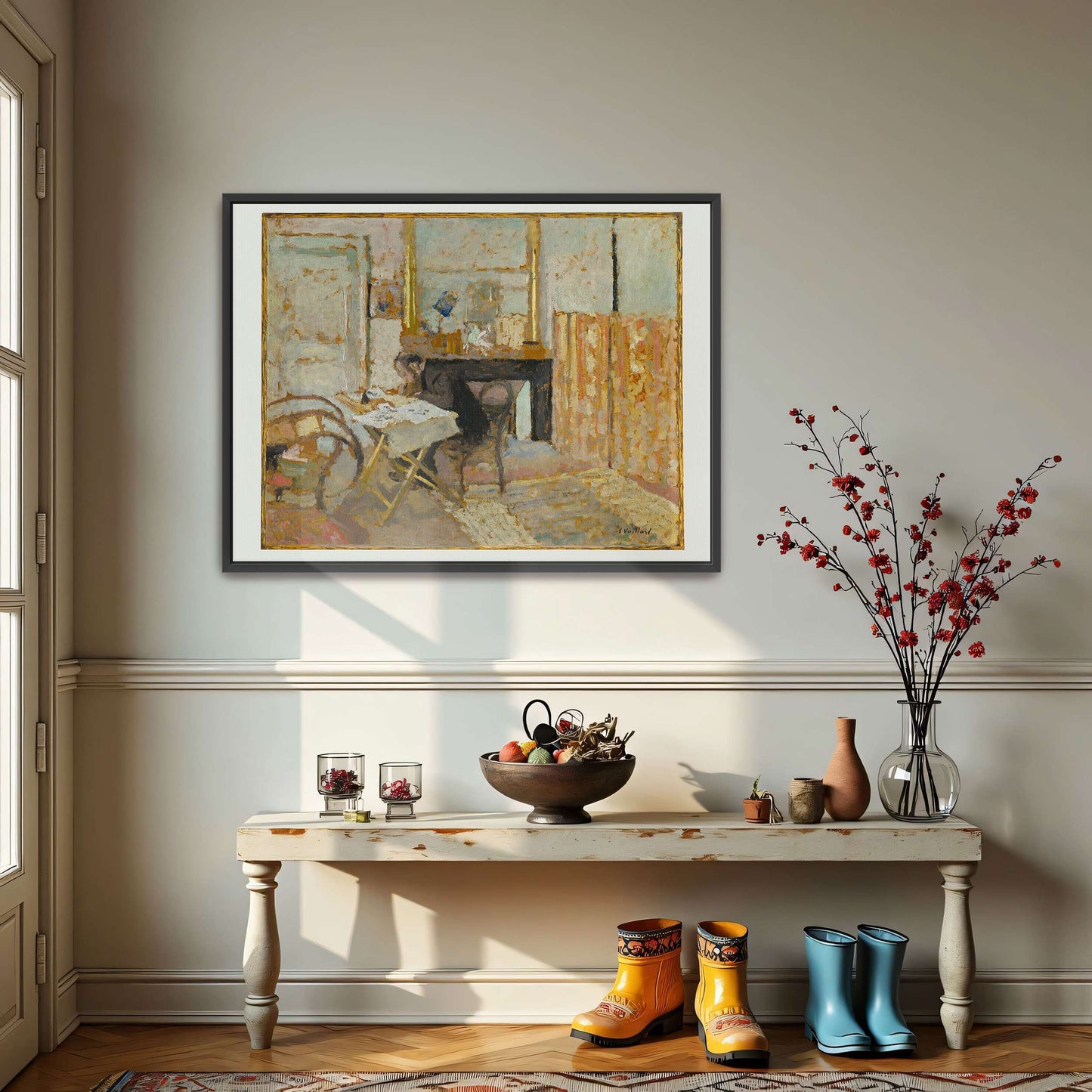 A woman sits at a table in a room by Édouard Vuillard