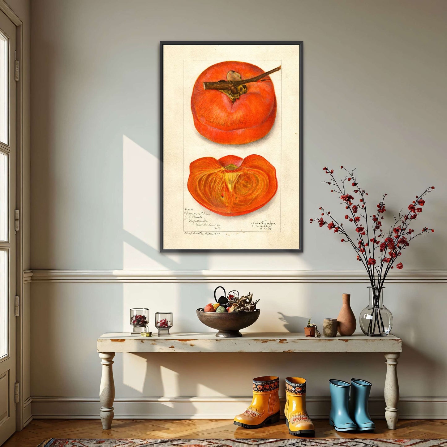 Watercolor painting of persimmon by Amanda Almira Newton