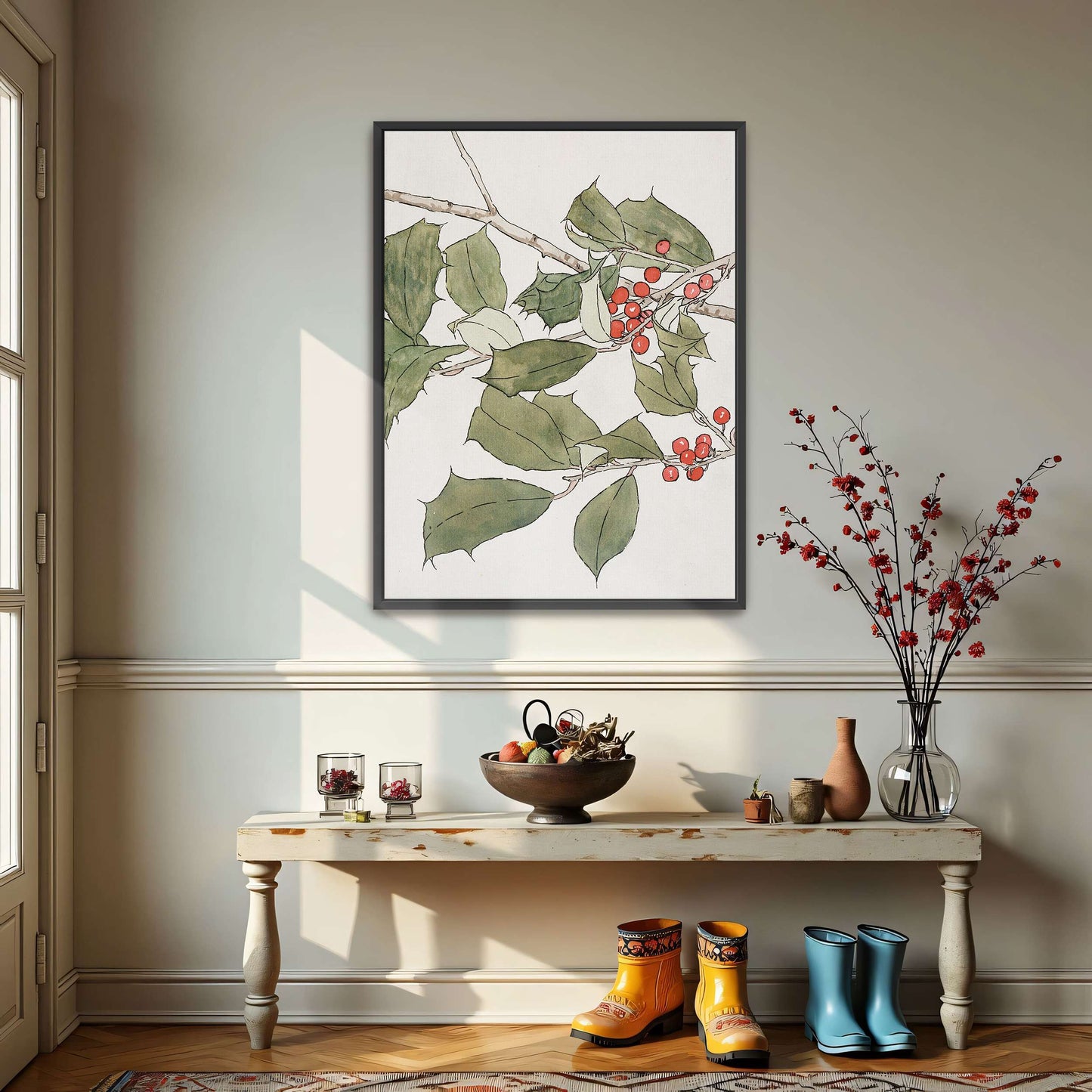 Holly branch with red berries by Hannah Borger Overbeck