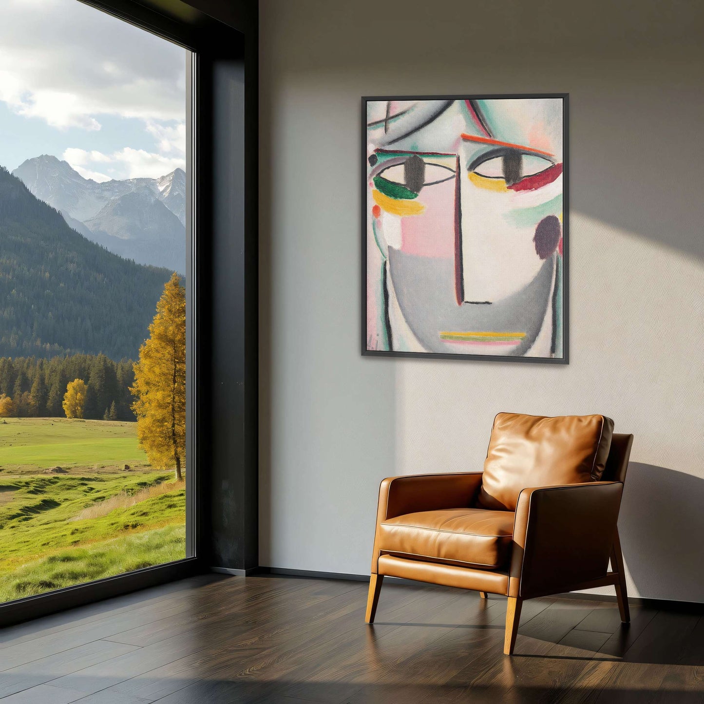 Abstract portrait with colorful lines by Alexej von Jawlensky