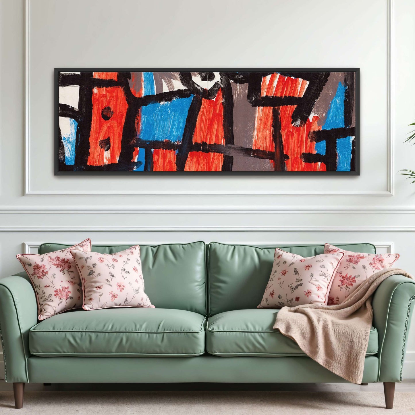 Abstract geometric painting with red and blue by Paul Klee