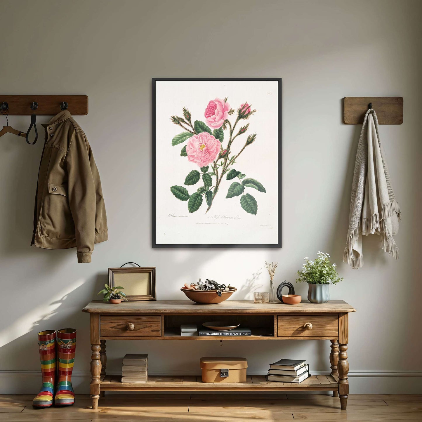 Pink rose botanical illustration by Mary Lawrance
