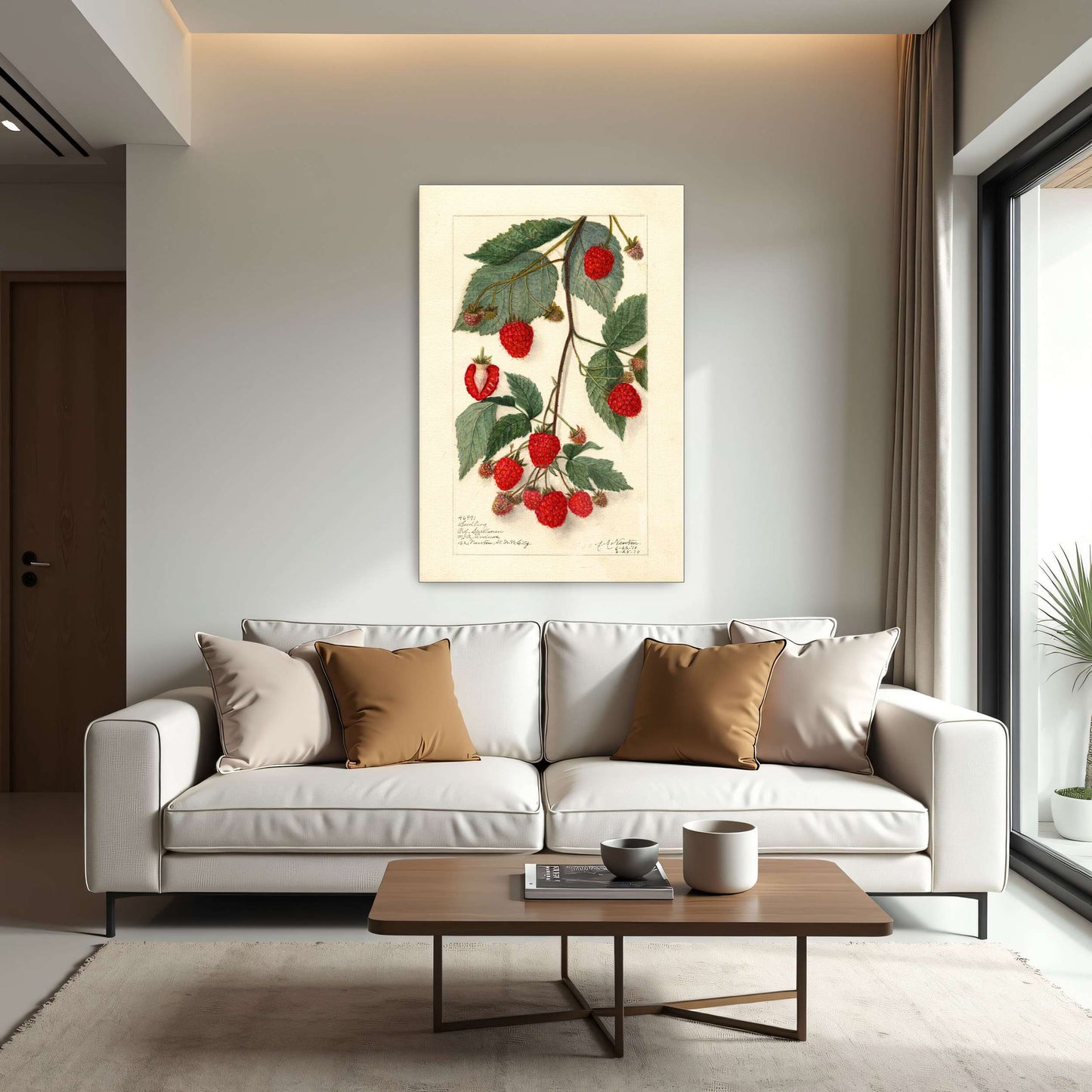 Watercolor Painting Of Raspberries On Branch By Amanda Almira Newton