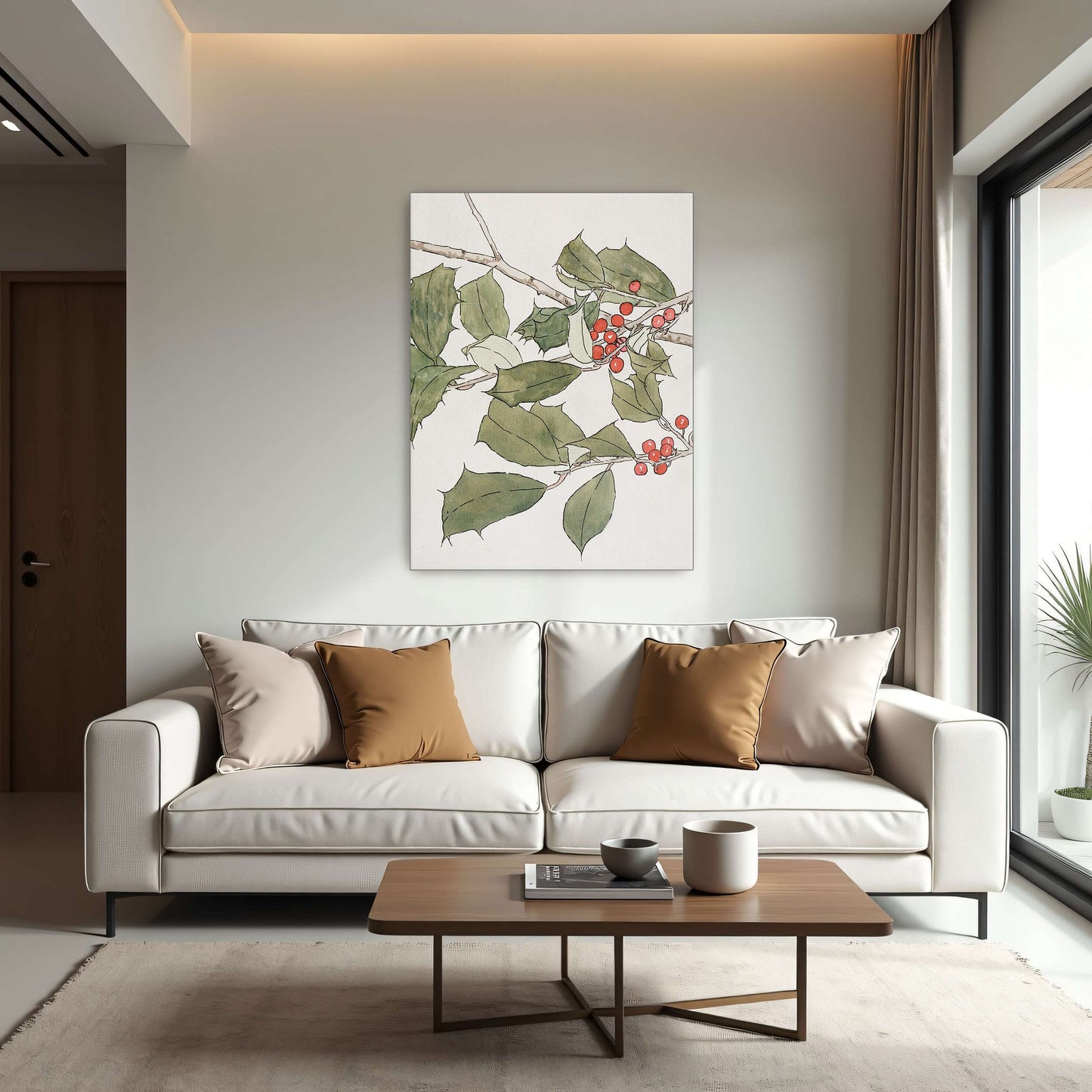 Holly branch with red berries by Hannah Borger Overbeck