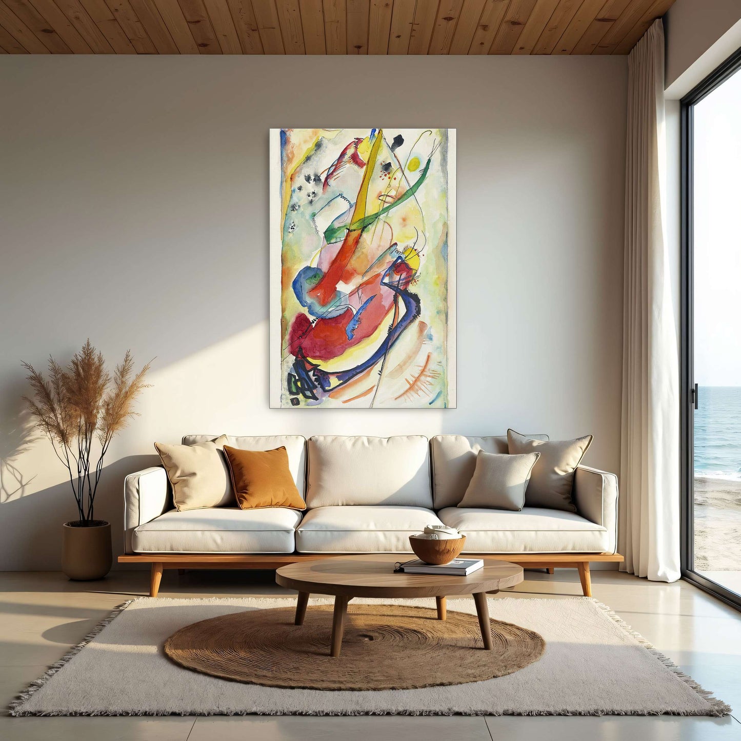 Abstract watercolor painting with colorful shapes by Wassily Kandinsky