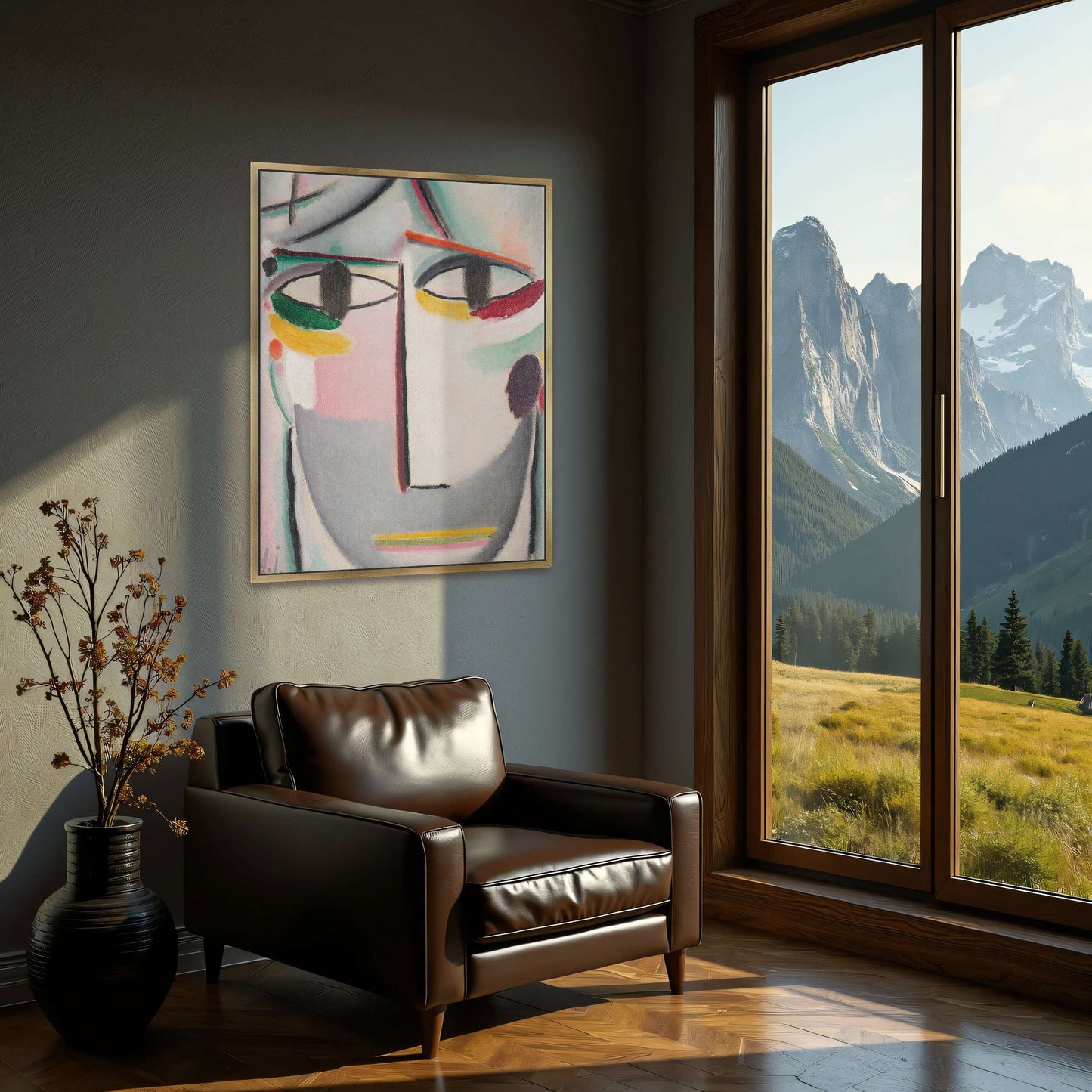 Abstract portrait with colorful lines by Alexej von Jawlensky