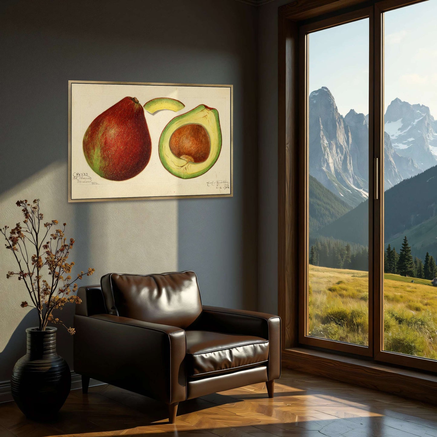 Avocado and pear watercolor by Amanda Almira Newton