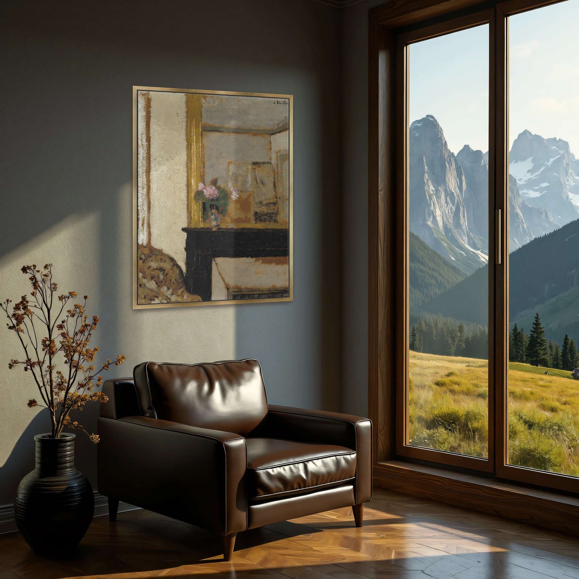 Flowers on a Mantelpiece in a Room by Édouard Vuillard