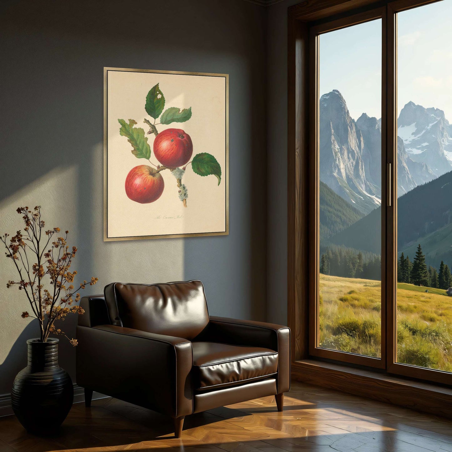 Two red apples on a branch by Thomas Andrew Knight