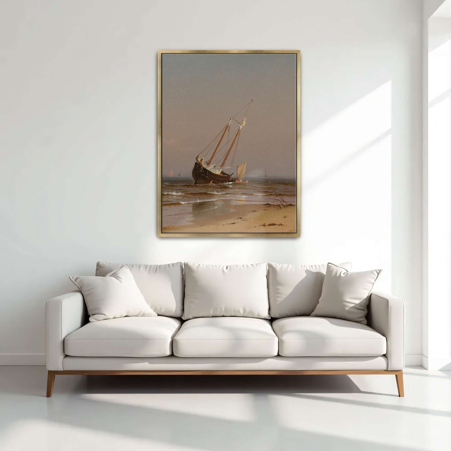 Beached Sailing Ship On Sandy Shore With Calm Water By Alfred Thompson Bricher