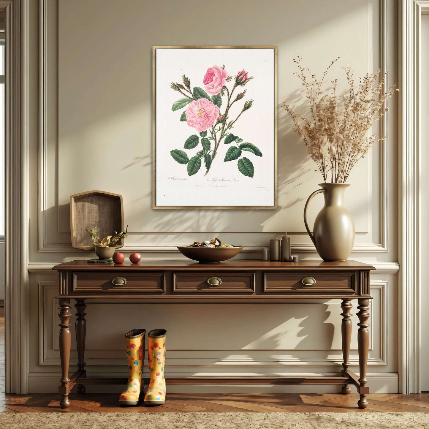Pink rose botanical illustration by Mary Lawrance