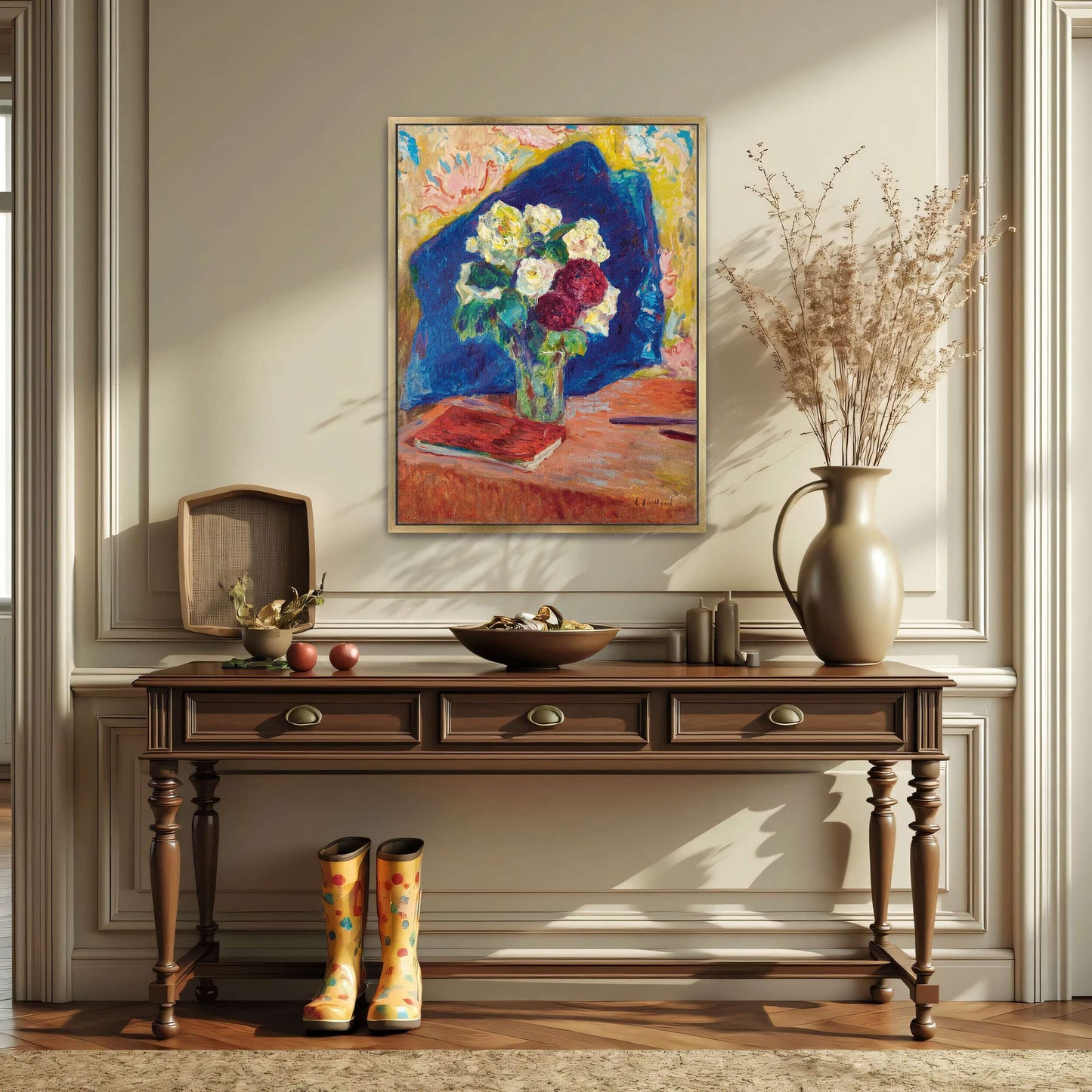 Still life with flowers, book, and vase by Édouard Vuillard