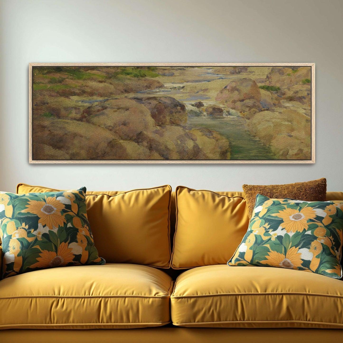 Rocky riverbed with trees and clouds by William Henry Holmes