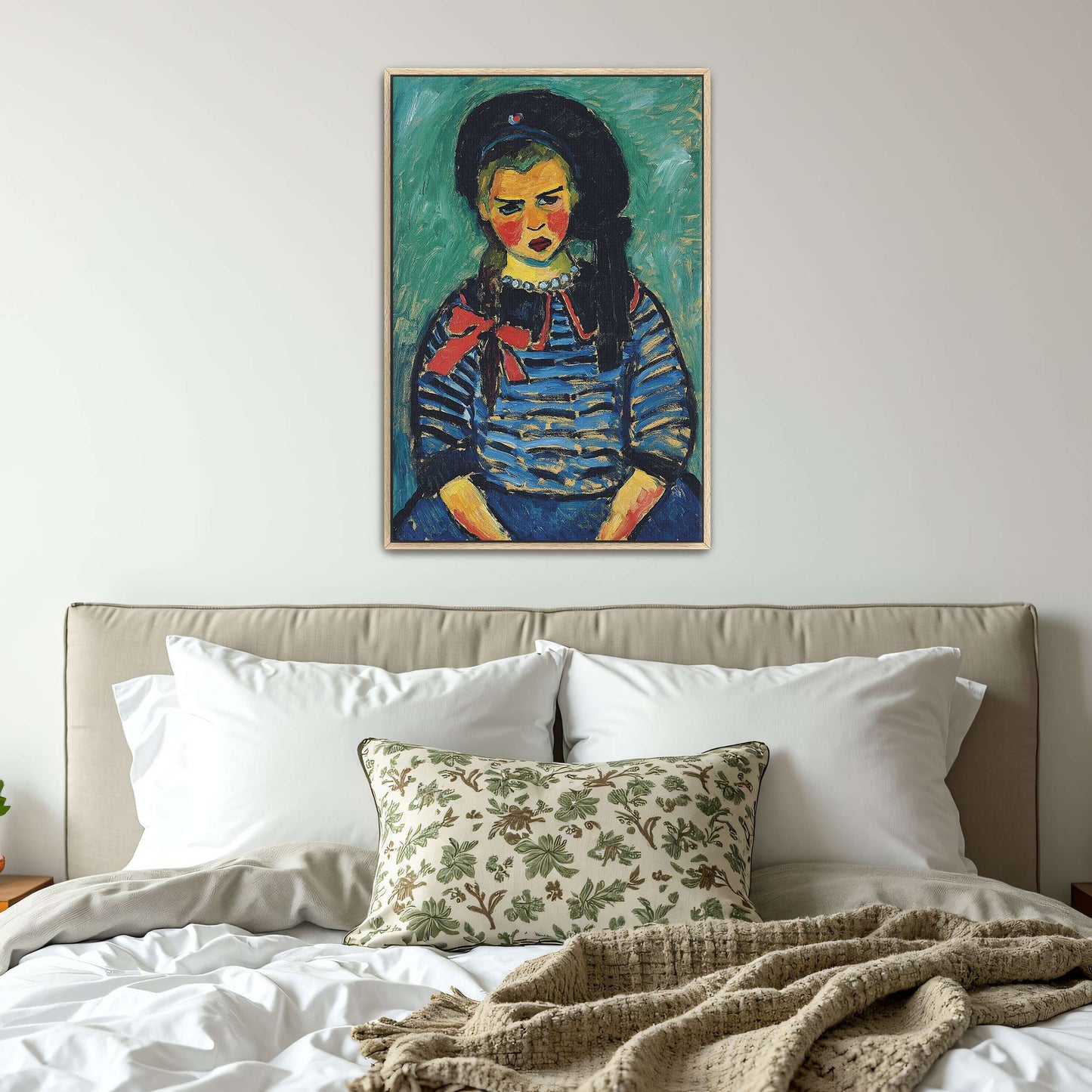 Girl In Striped Blouse With Red Bow By Alexej Von Jawlensky