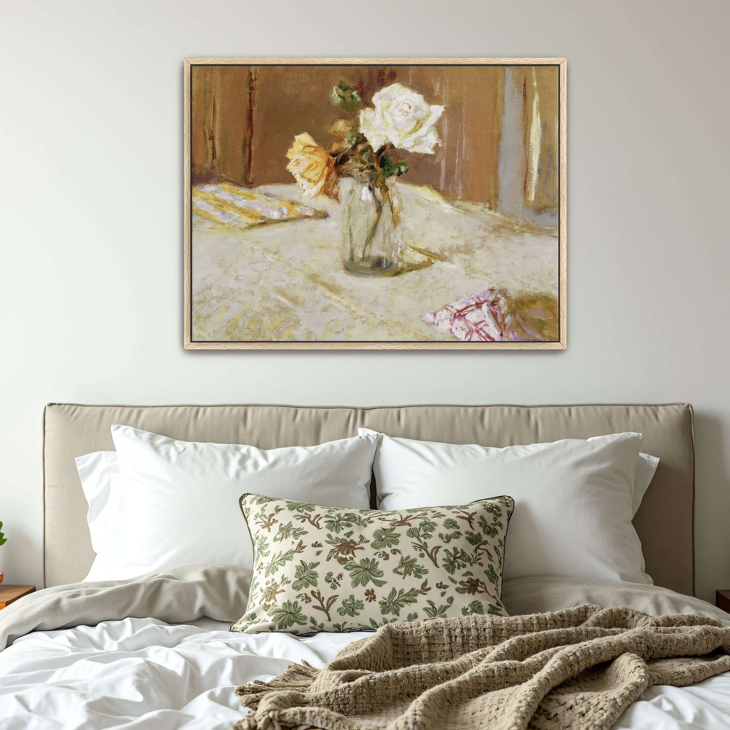 White and yellow roses in a vase by Édouard Vuillard