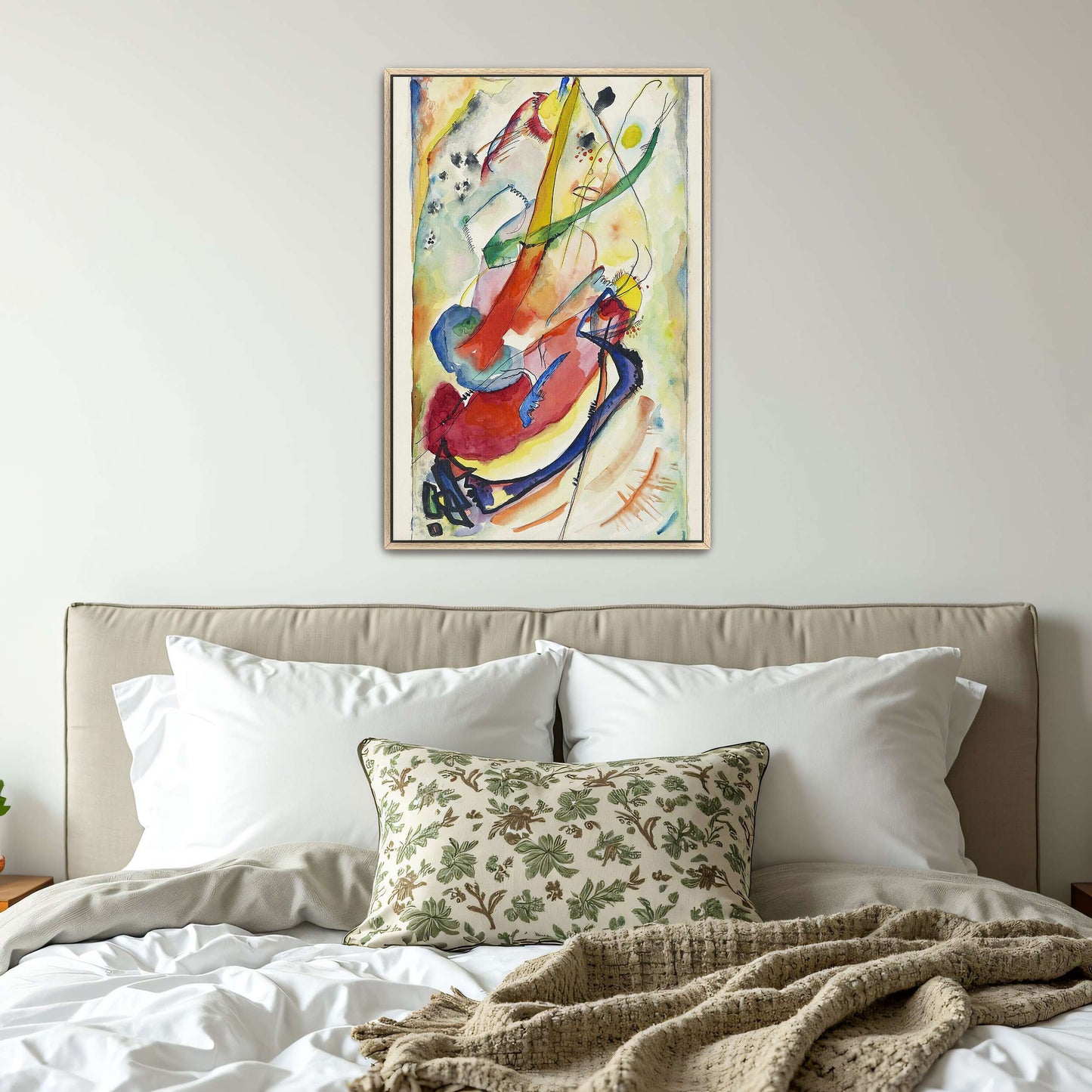 Abstract watercolor painting with colorful shapes by Wassily Kandinsky