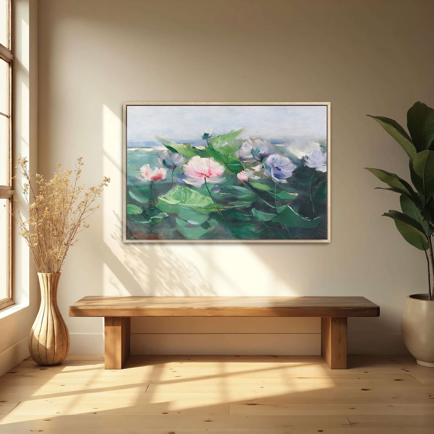 Water lilies in a pond with green leaves by Karl Hagemeister