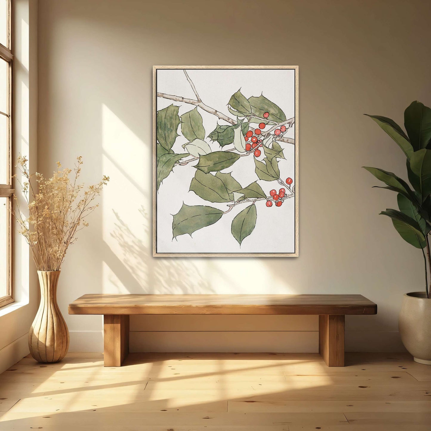 Holly branch with red berries by Hannah Borger Overbeck