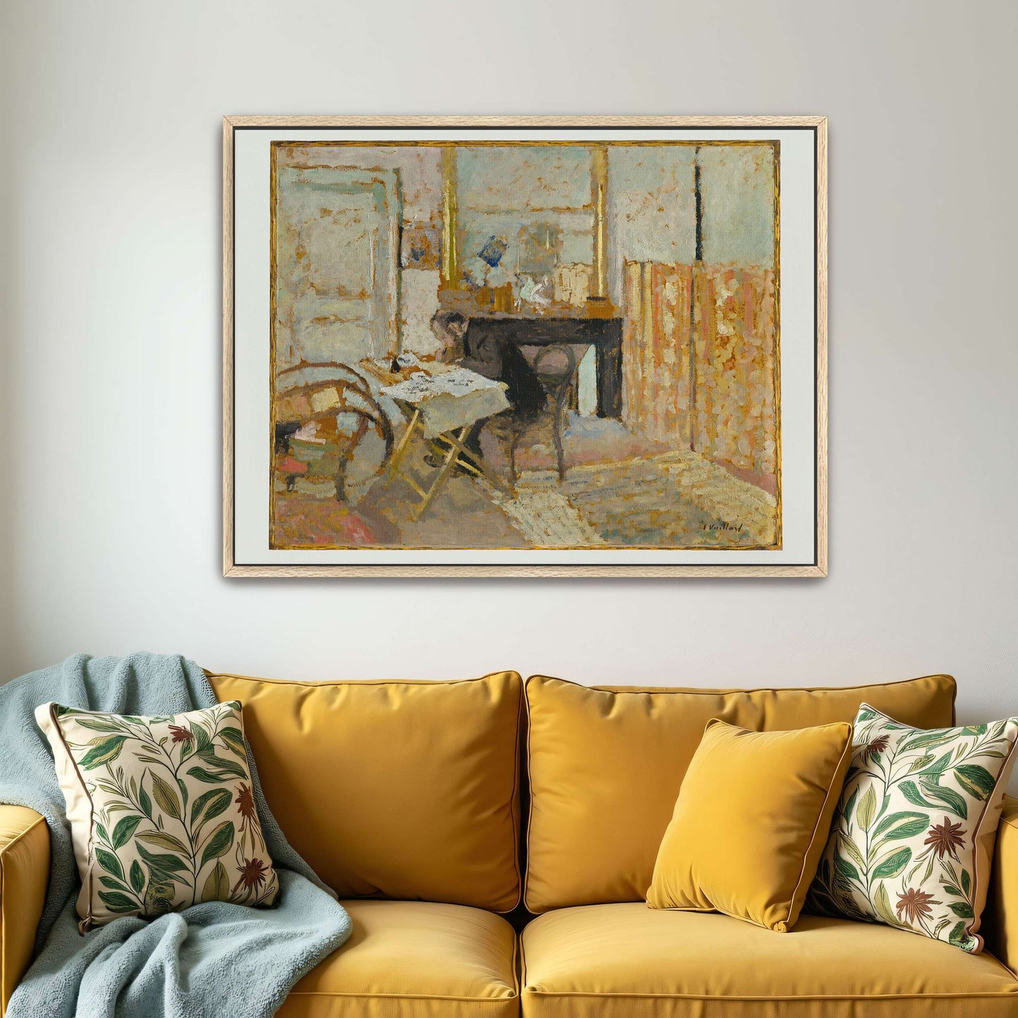 A woman sits at a table in a room by Édouard Vuillard