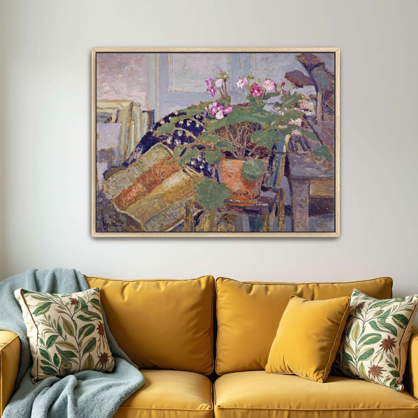A potted plant with pink flowers in a room by Édouard Vuillard