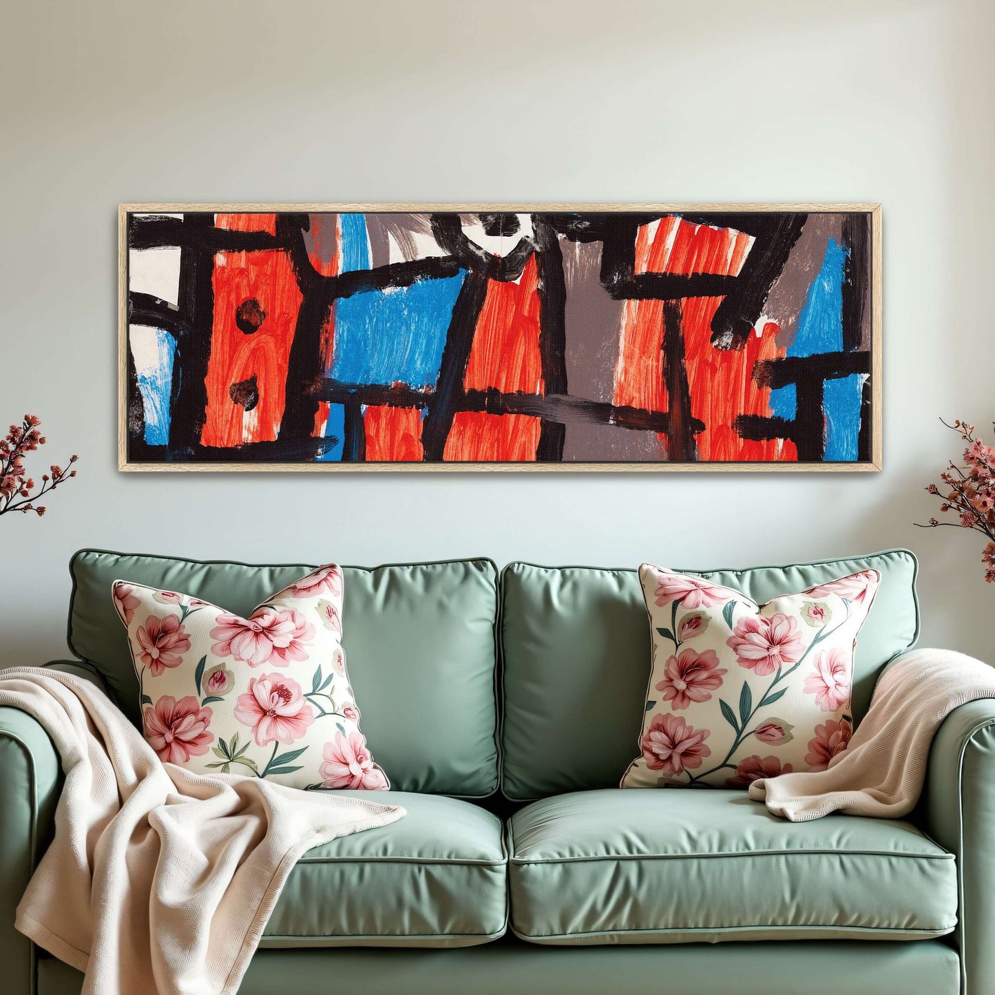 Abstract geometric painting with red and blue by Paul Klee