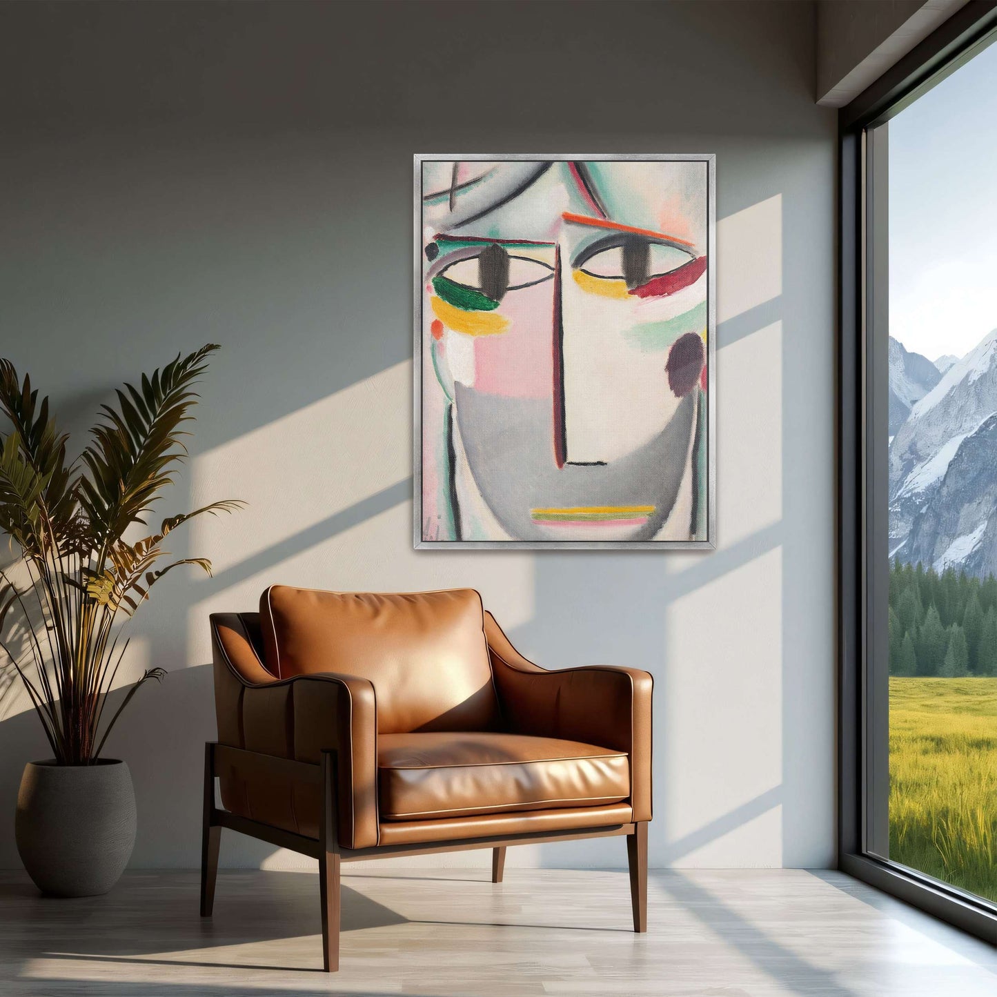 Abstract portrait with colorful lines by Alexej von Jawlensky