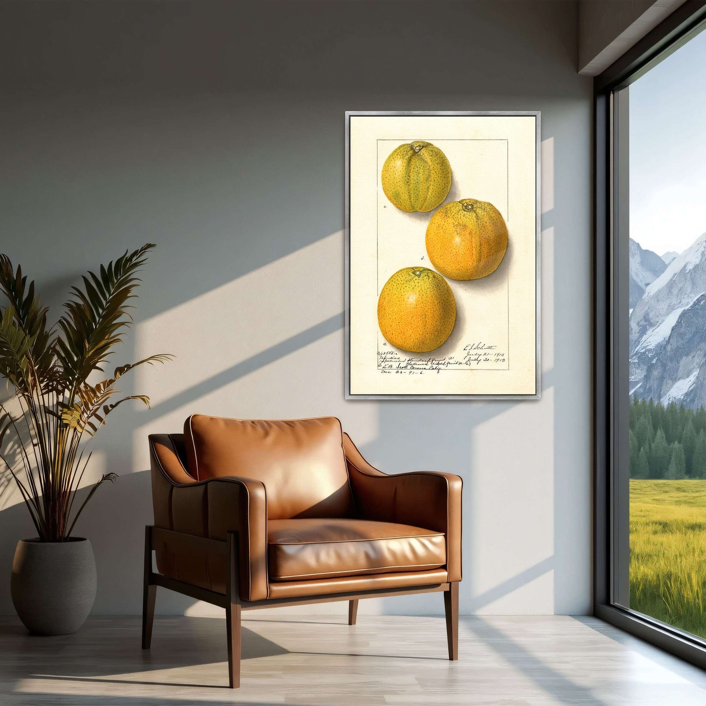 Three oranges, botanical illustration by Ellen Isham Schutt