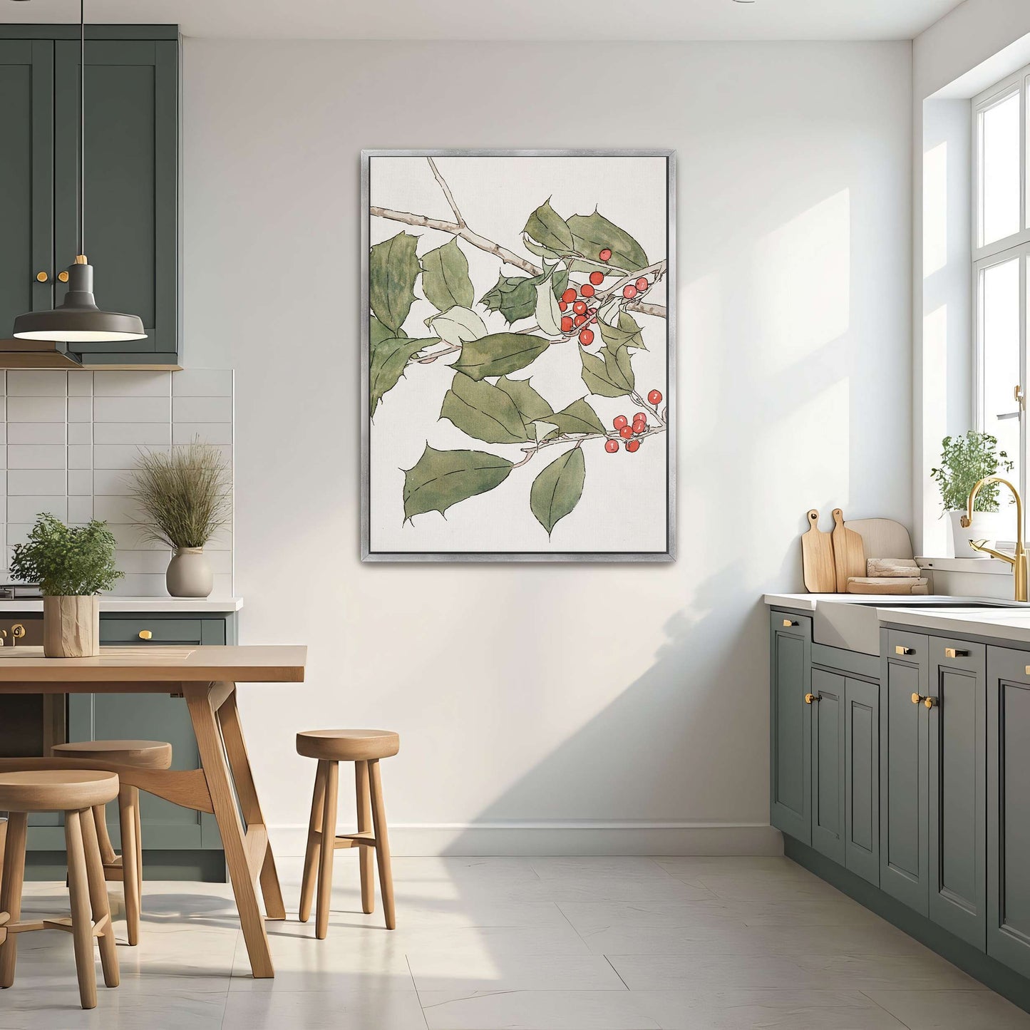 Holly branch with red berries by Hannah Borger Overbeck