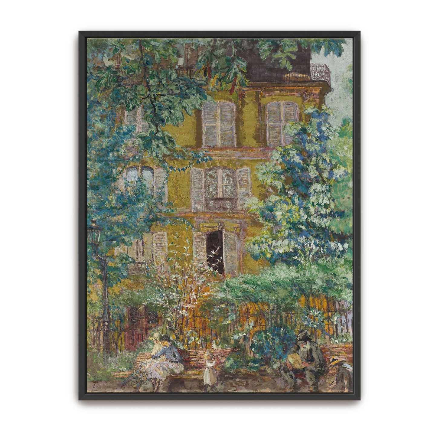 A Parisian house with people in a garden by Édouard Vuillard