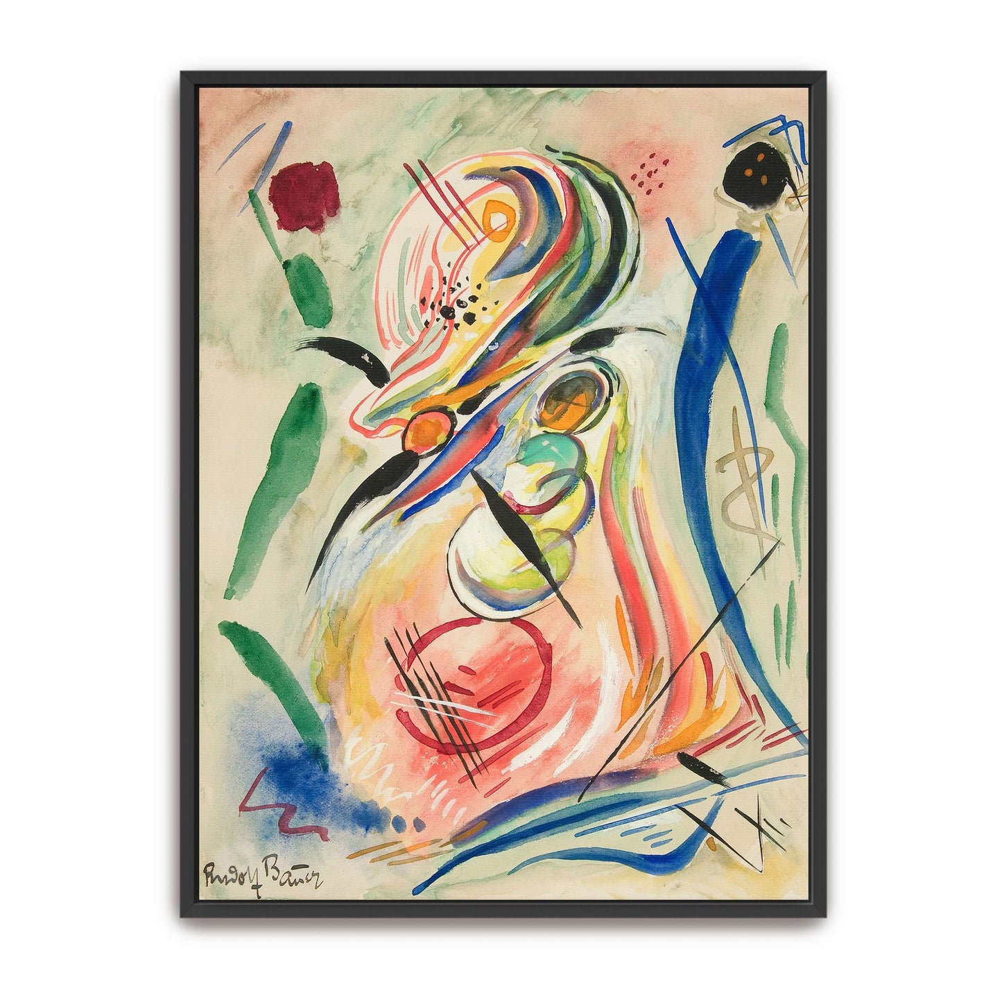 Abstract Watercolor With Circles And Lines By Rudolf Bauer