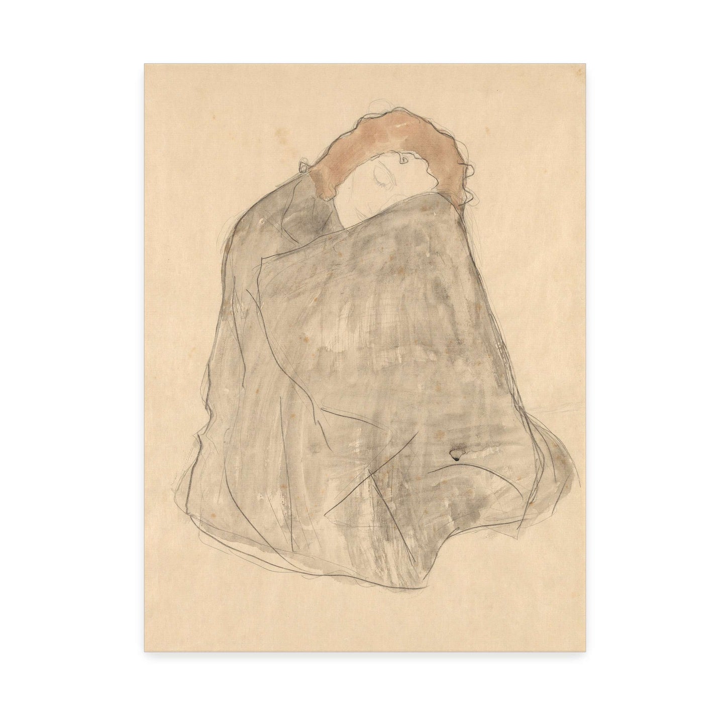 Woman sitting, wrapped in a cloak by Gustav Klimt