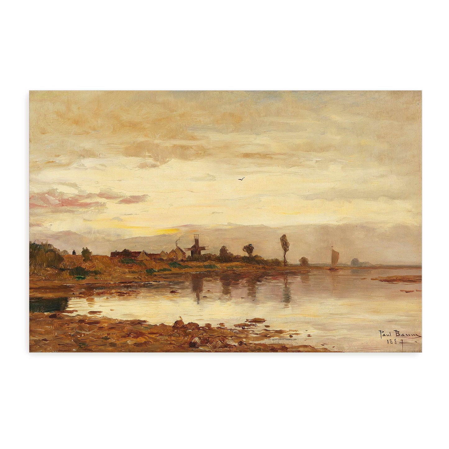Sunset over a Dutch Canal with Windmill by Paul Baum