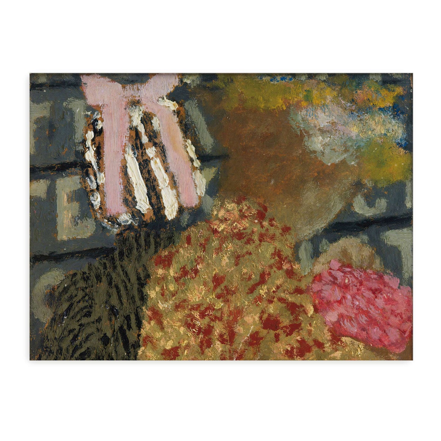 A woman in a striped dress with a pink bow by Édouard Vuillard