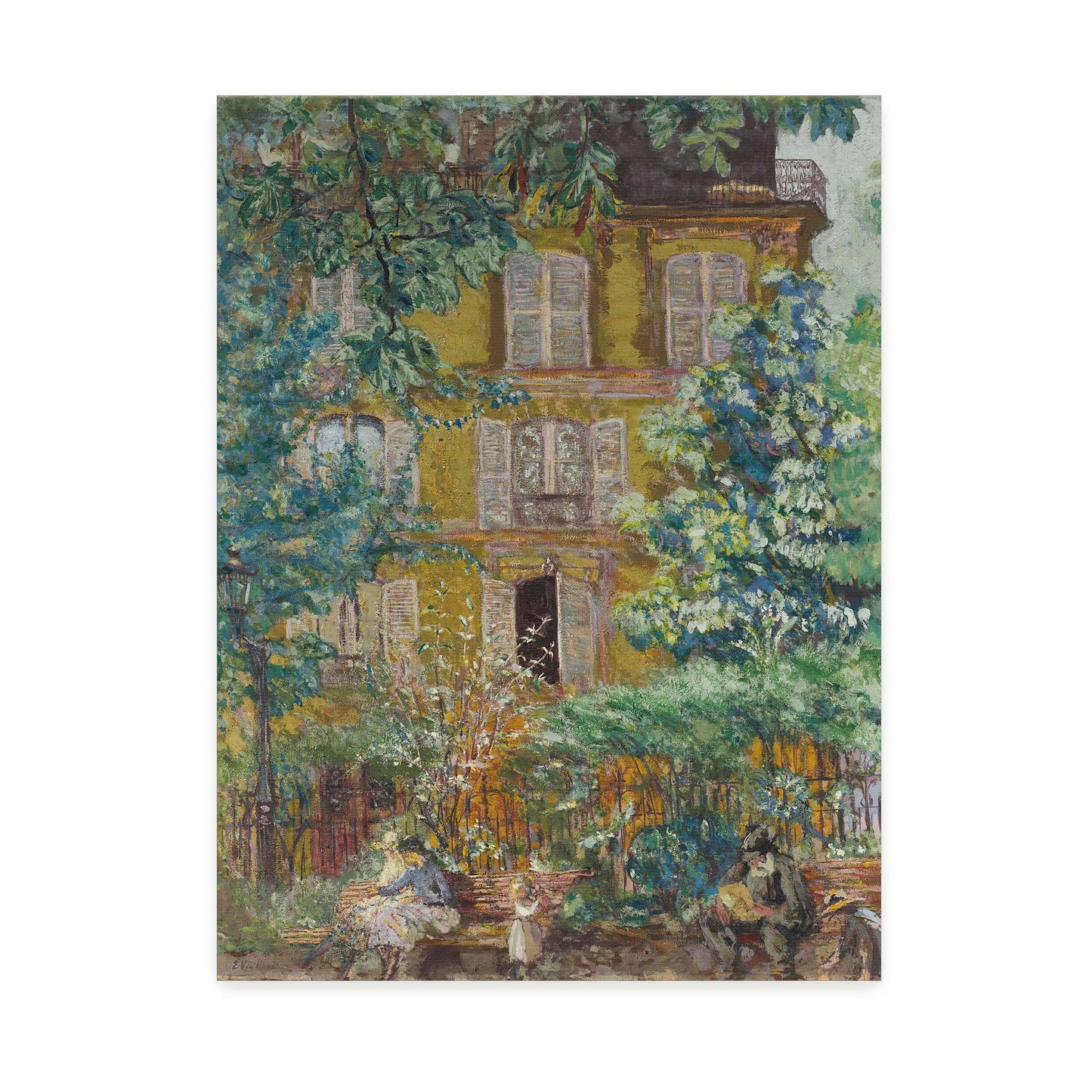 A Parisian house with people in a garden by Édouard Vuillard