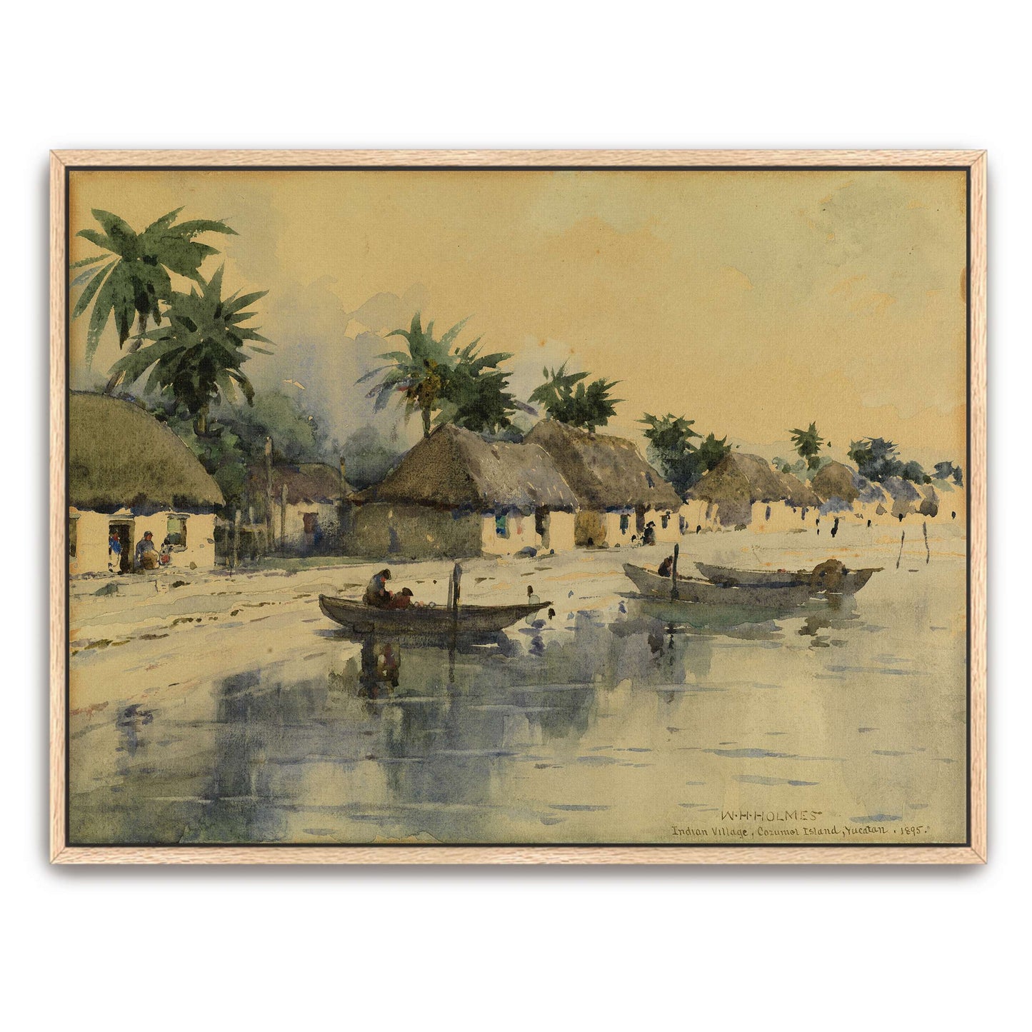 A watercolor painting of a village on the coast by William Henry Holmes