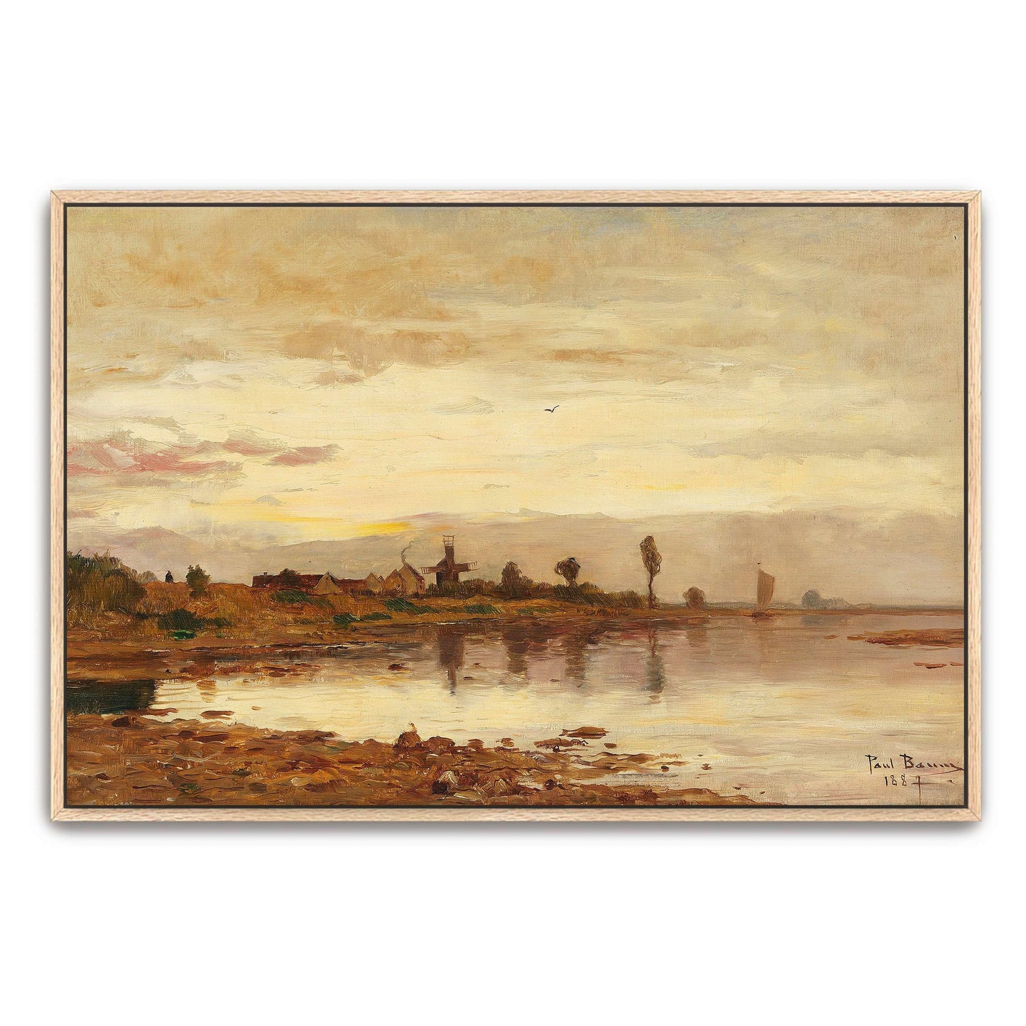 Sunset over a Dutch Canal with Windmill by Paul Baum