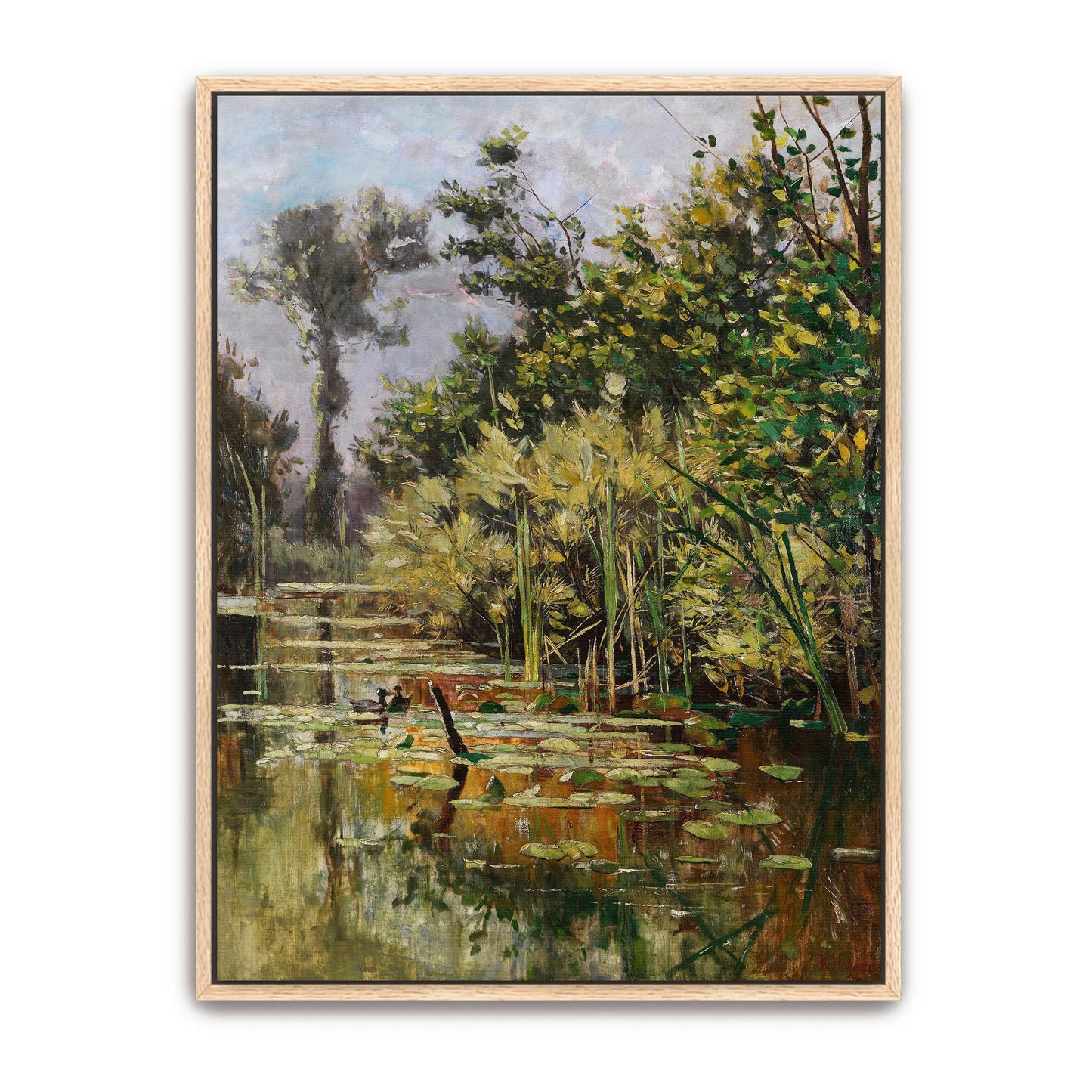 A pond with ducks in a forest by Karl Hagemeister