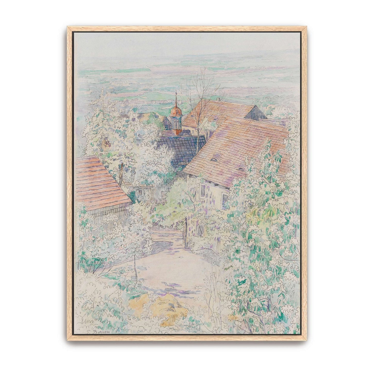 Village scene with houses and trees by Paul Baum