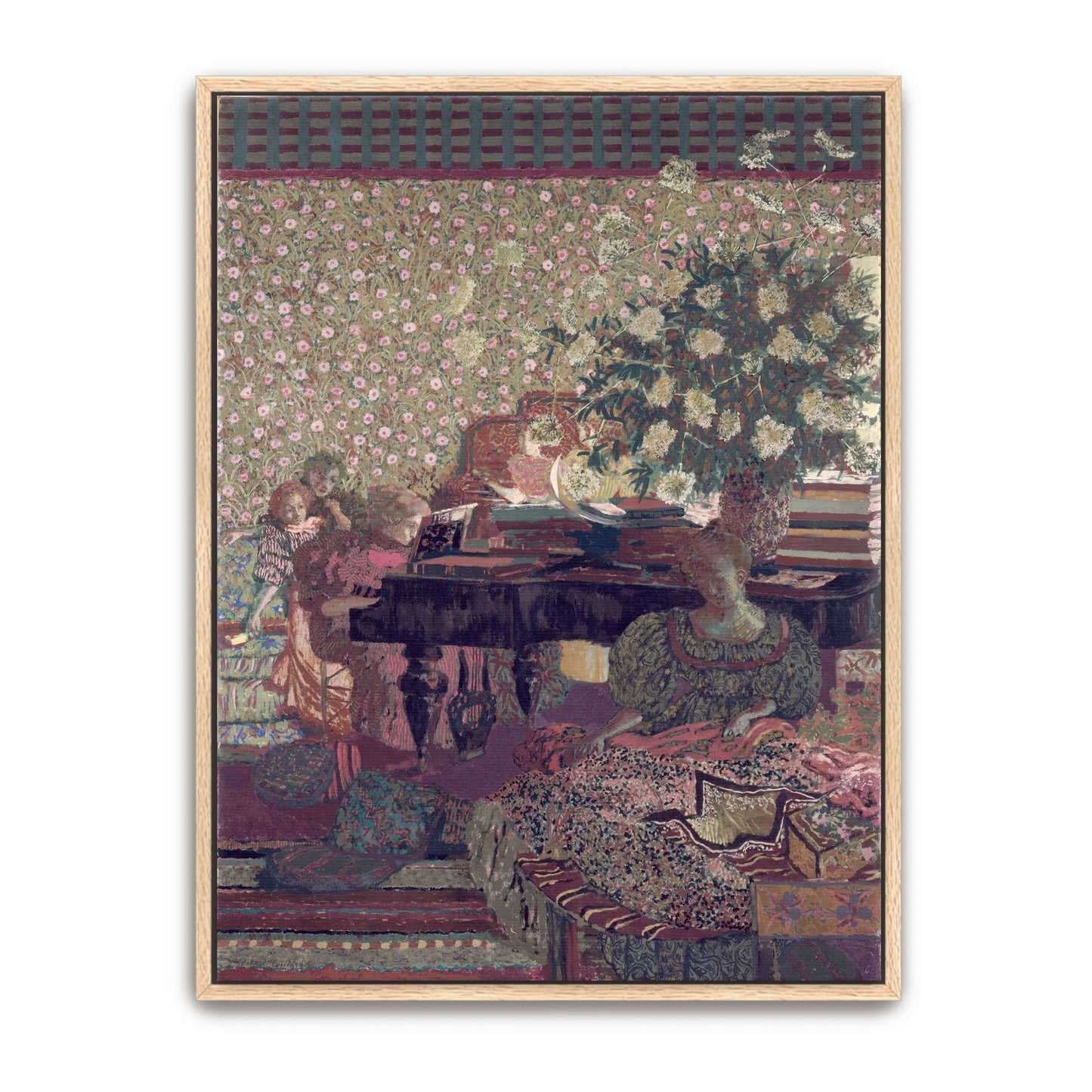 Interior scene with women, piano, and flowers by Édouard Vuillard