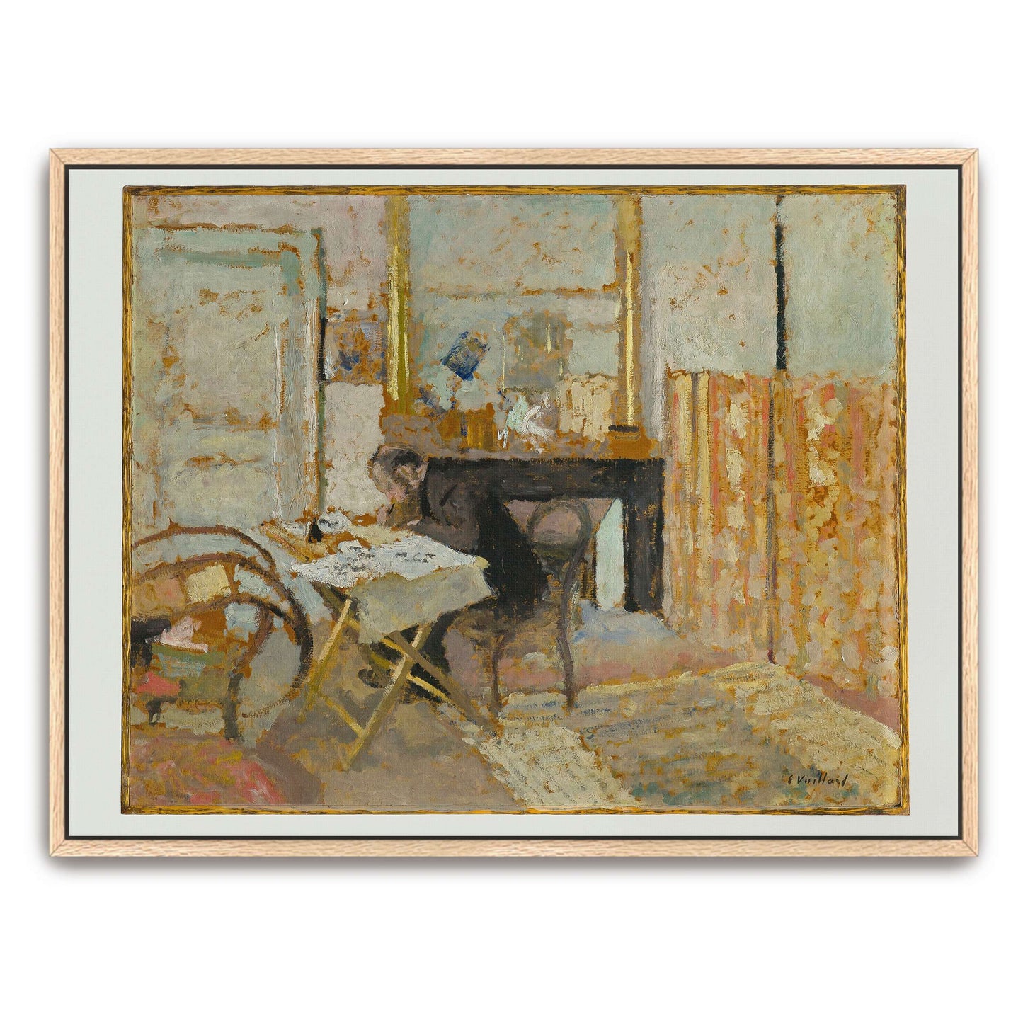 A woman sits at a table in a room by Édouard Vuillard