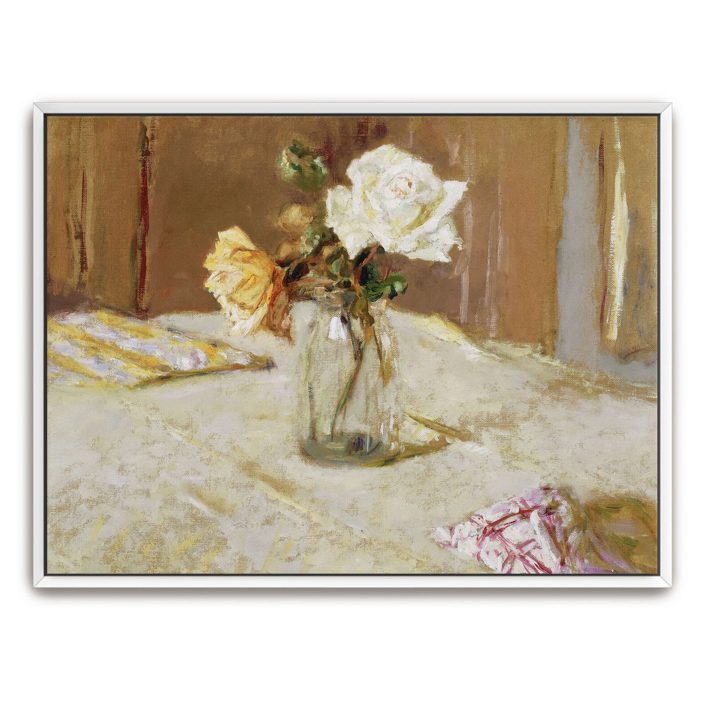 White and yellow roses in a vase by Édouard Vuillard
