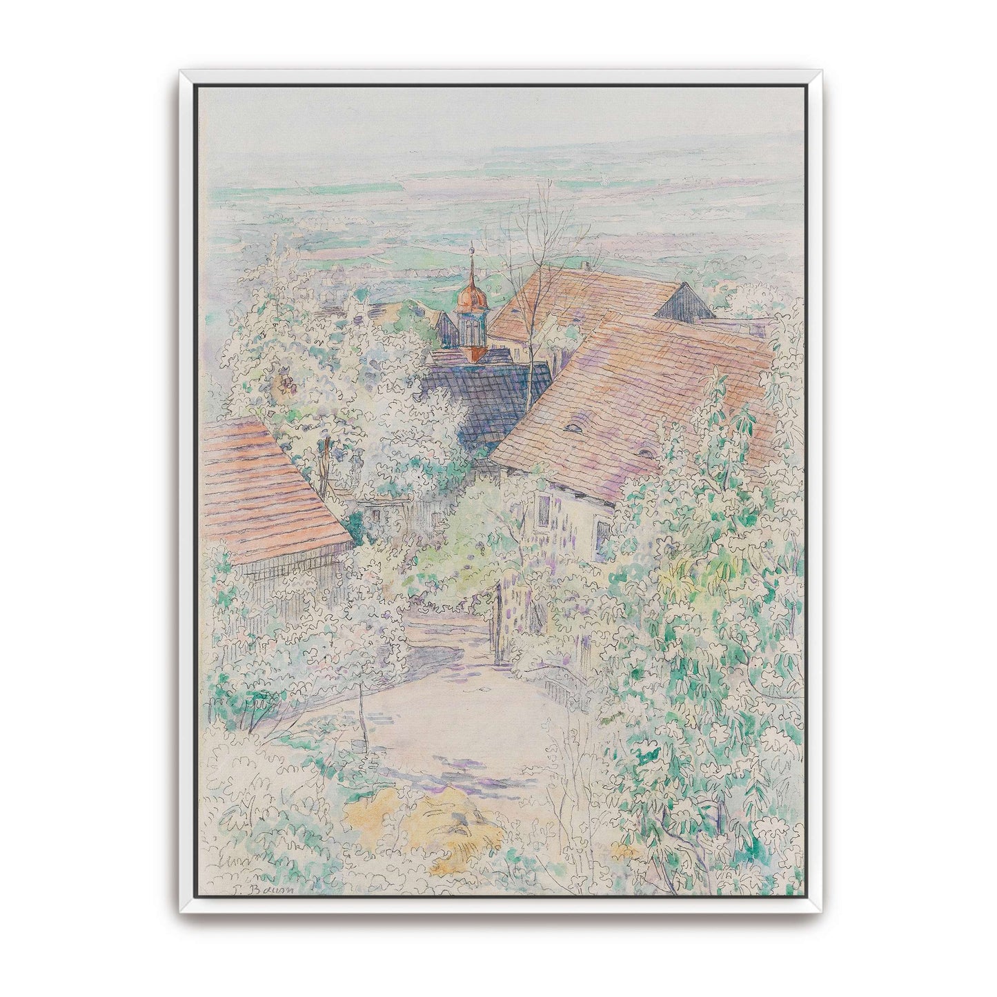 Village scene with houses and trees by Paul Baum
