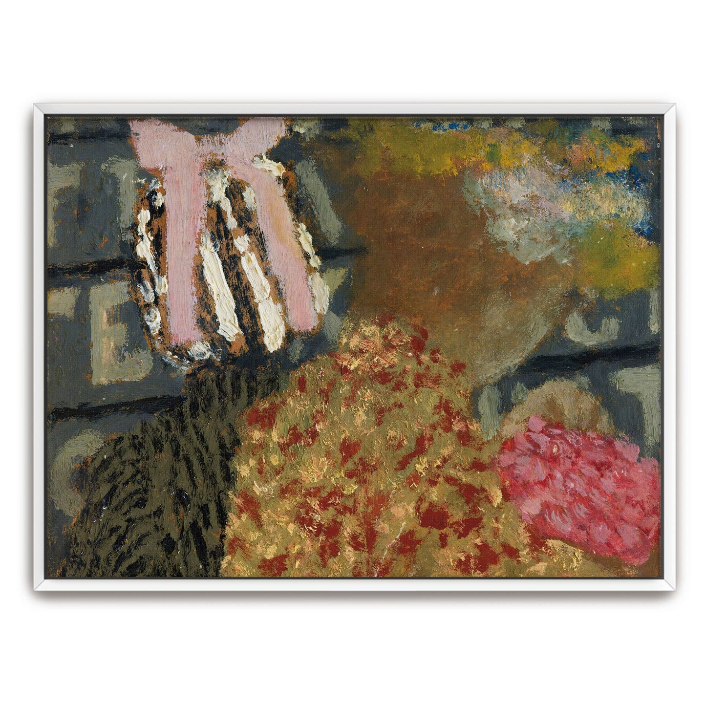 A woman in a striped dress with a pink bow by Édouard Vuillard