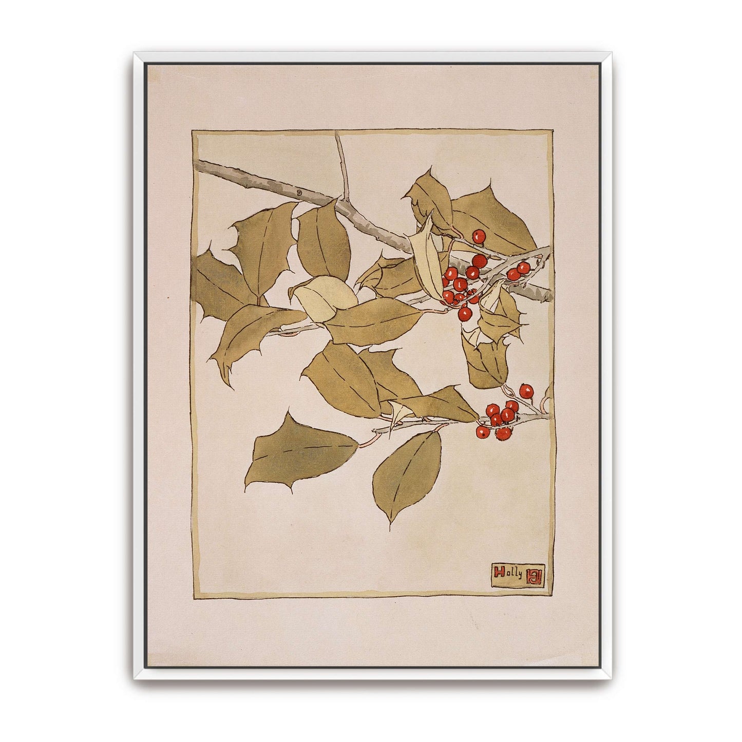 Holly branch with berries by Hannah Borger Overbeck
