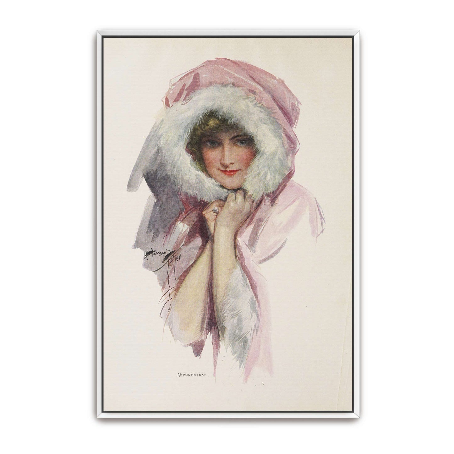 Woman In Pink Fur Hood, Romantic Portrait, Winter Fashion By Harrison Fisher
