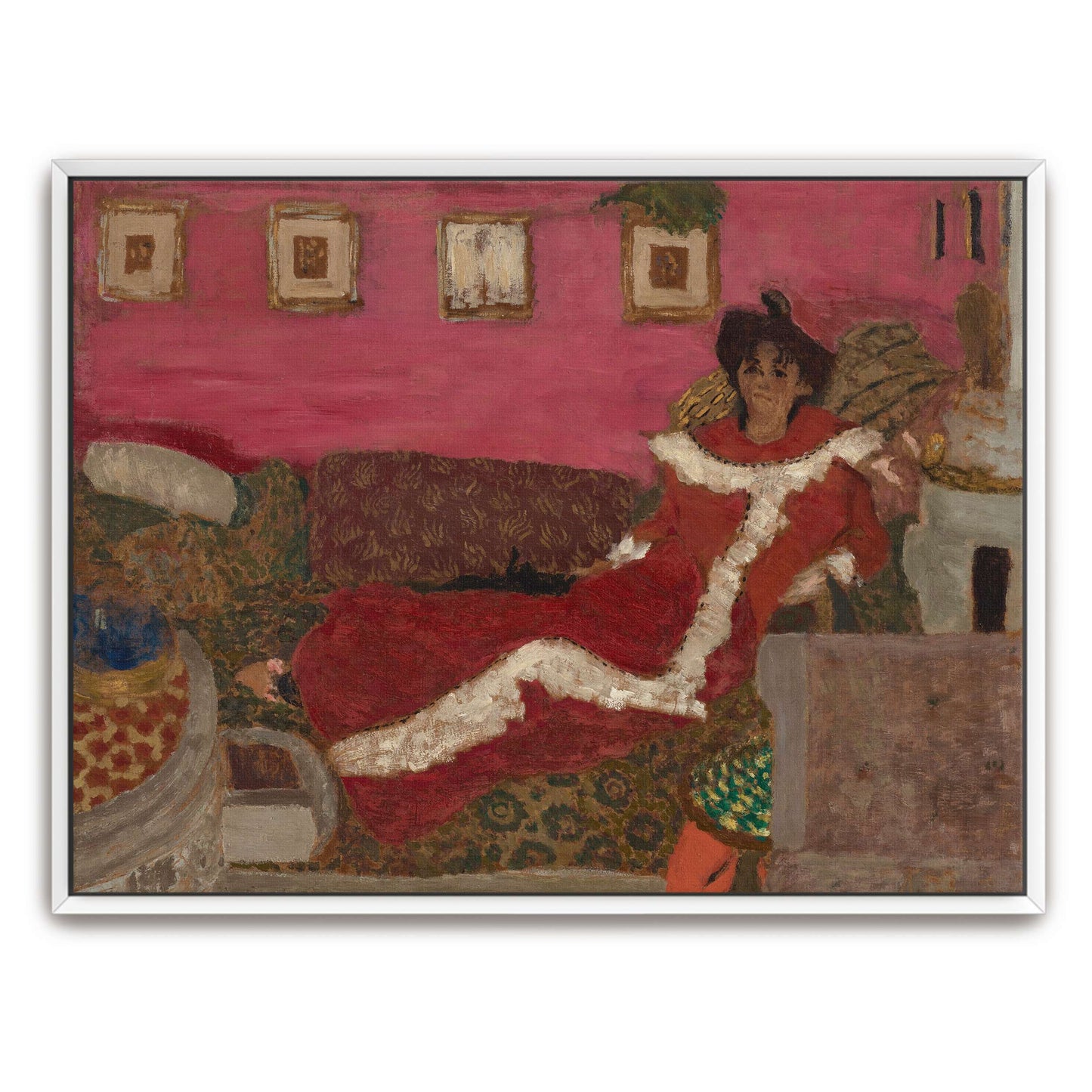 Woman in red dress on a couch by Édouard Vuillard
