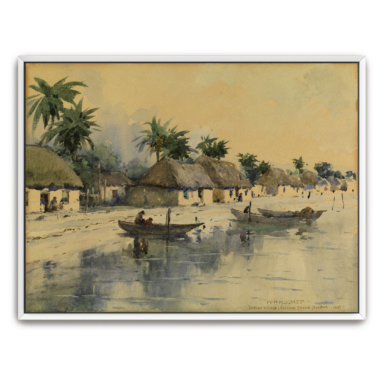 A watercolor painting of a village on the coast by William Henry Holmes